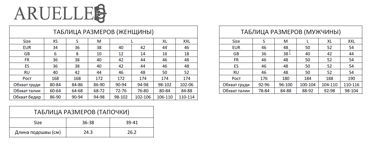 Таблица размеров